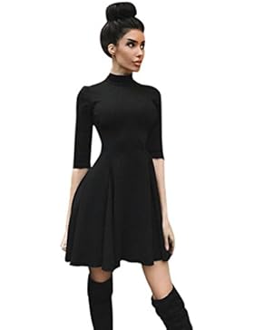 Longra Damen Kleider Schwarzes Kleid Damen Skaterkleid Jerseykleid 3/4 Ärmel Casual Stretch Kleid A-Linie Minikleid...