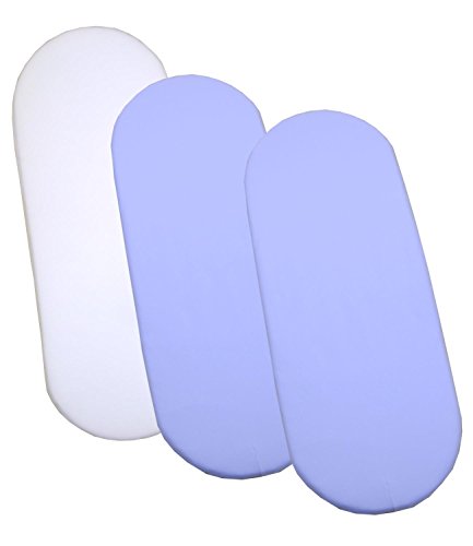 BabyPrem Moses Basket Set 74 x 28 x 3.5cm Mattress & 2 cotton fitted sheets BLUE