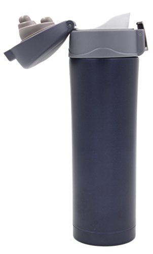 Kooyi Vakuum Isolierbecher aus Edelstahl, Kaffeebecher Reisebecher 450 ml, Koffee to go Becher, einhändig zu öffnen und Trinken, 100% auslaufsicher BPA frei, für kalt und warm … (Blau-grau) - 3