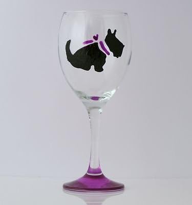 Memories-Like-These UK Purple 'Scotty Dog' Hand Painted 340ml Wine Glass