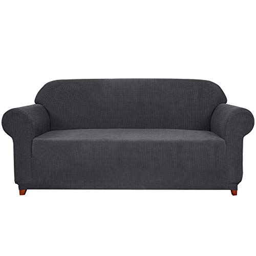 Elegante Karierte Sofa Hussen - 2-tlg Stretch Bezüge Hellgrau