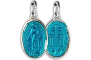 SERAL Miraculous Virgin Medal, Aluminium, Oval Shape and Colour Enamel Fully Produced in Lourdes. 100% Made In Lourdes. turquoise