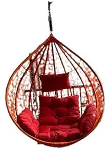CITE Outdoor/Indoor Furniture Single Seater Round Shape with Spring & Red Cushion Swing/Jhula, Beautiful Hanging Swing Without Stand