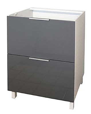 Belenus Berlenus CT6BG Meuble Bas de Cuisine avec 2 Tiroirs Gris Haute Brillance 60 cm