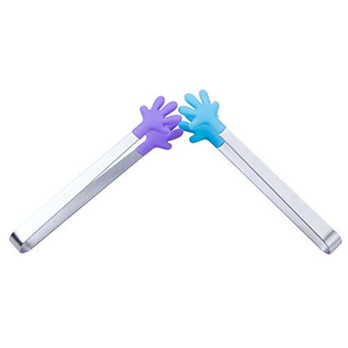 ZeWoo 4 pcs Mini Essen Clip, Edelstahl + Silikon, Lebensmittel-Clip, Gewürze Clip, Zucker-Clip, 2 blau + 2 lila - 4