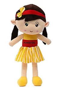 Fun4You Super Soft Addie Girl Doll Soft Toy Cute Looking Smiling Washable / Stuffed Soft Plush Toy 50 cm - Helps to Learn Role Play - 100% Safe for Kids Blue and Yellow