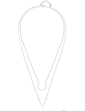 Front Row Damen-Kette silberfarben doppeltes geometrisches Design - Länge 46-48cm