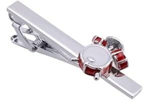 Jonwo Drum Kits Men Cufflinks and Tie Clip Set Silver Tone Regular Necktie Tie Bar Clip Cuff Links for Music Fans