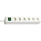 Brennenstuhl 1159520400 Brenn Eco Line - Regleta de 6 enchufes (interruptor y adaptador de 3 m), color blanco