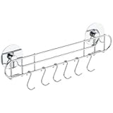 Wenko 5633100 TurboFIX K&uuml;chen-Reling mit 6 Haken - Befestigen ohne bohren, verchromtes Metall, 31.5 x 9.5 x 5 cm, Silber gl&auml;nzend