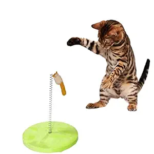 Taiyo Pluss Discovery Cat Interactive Toy, Size: (20X20 cm) (LXH), Cat Stand Teaser Toy, Interactive Cat Toy with Spring & Feather Teaser for Kittens & Cats (Color May Vary)