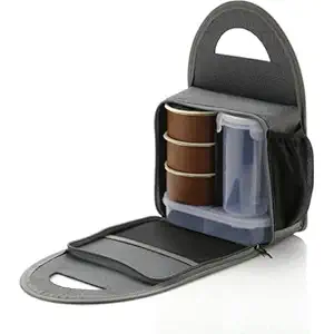 K D Enterprise Stainless Steel 3 Container and 1 Casserole Set with Plastic Bottle Microwave-Safe Lunch Box with Bag | 5 in 1 Tiffin Box with Bag for Office Use, Student, Women, Men, Girls