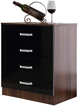 Gladini High Gloss 4 Drawer Chest - Bedroom Furniture (Black/Walnut)