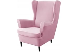 Domidekor Ohrensessel Überzug – Sesselschoner Hellrosa – Sesselbezug Stretch - Strandmon Sessel Bezug – Sesselhusse Elastisch Samt Velour Schmutzabweisend - Oeko-Tex 100