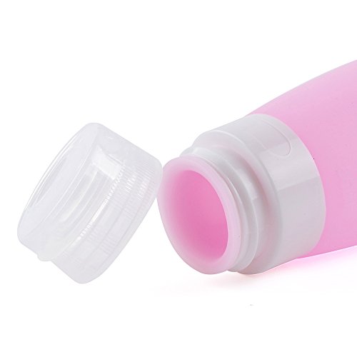 Reise-Flaschen, ARKTeK 3oz Leck-Proof Soft Silikon-Container, Nachfüll- & Quetsch-Flaschen für Kosmetik, Shampoo, Conditioner, Lotion, Toilettenartikel [Set von 3, Grün / Pink / Lila] - 4