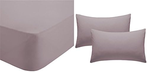 MAUVE COTTON BLEND DOUBLE FITTED SHEET & HOUSEWIFE PILLOWCASES