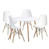 Mesa fabricada en madera lacada blanca con patas de haya macizas acabadas en conteras autorregulables.