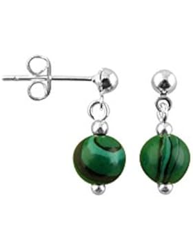 Sunsara Traumsteinshop Edelstein Ohrstecker mit Hänger, echt 925er Silber - Malachit, 5-6 mm Kugelperle 8588