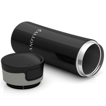 Isolierbecher Für Kaffee oder Tee aus Rostfreiem Edestahl – 450 ml – Travel Mug mit One Push Verschluss Deckel – Thermobecher To Go – Schwarz - 2