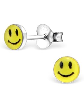 Kinder-Ohrstecker aus rhodiniertem Sterling-Silber 925/000und Epoxidharz–Smiley-Gesicht, gelb