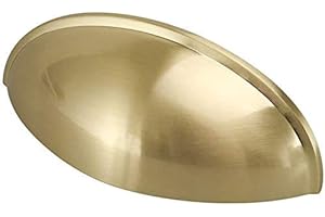 LONTAN 4 Pack Gold Cup Handles 76mm Hole Centers 3 Inch Brushed Brass Cup Cupboard Handles Suitable for Cabinets and Drawers in Bedrooms, Kitchens, Study Rooms, and Living Rooms, Zinc Alloy