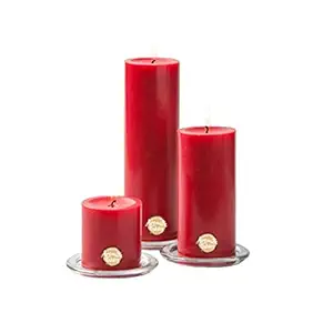 First Row Soy Wax Pillar Candles with Tray Stand, Set of 3, Rose