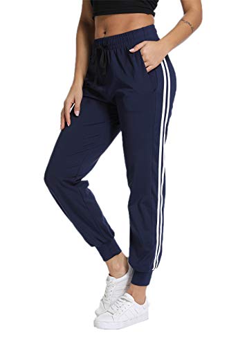 FITTOO Pantalon Sport Femme Pantalon Decontracté Poches Yoga Bande Latérale Rayure Cordon de Serrage Yoga Loisirs