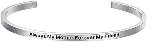aodili 'Always My Mother Forever My Friend' Cuff Bangle Bracelets from Mom and Daughter Birthdays