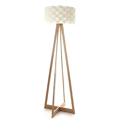 Atmosphera Lampadaire au style épuré - Pied en bambou et abat jour tressé aspect fibre de verre -
