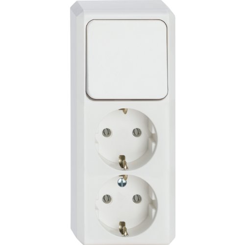 Preisvergleich Produktbild Merten 382619 Kombination SCHUKO-Doppel-Steckdose / Wechselschalter, polarweiß, AUFPUTZ