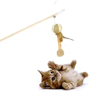 Pets Empire Cat Wand Toys Pet Cats Kitten Teaser Wooden Play Stick Wand Ball Feather Bell Toy 1 Piece
