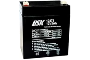 DSK 10378 - Sealed Rechargeable F2 terminal AGM Lead Battery with 12V 5Ah. Ideal battery for Home and Industry Alarms, Electric Toys for children, Mobility Devices, Scooters, Fences