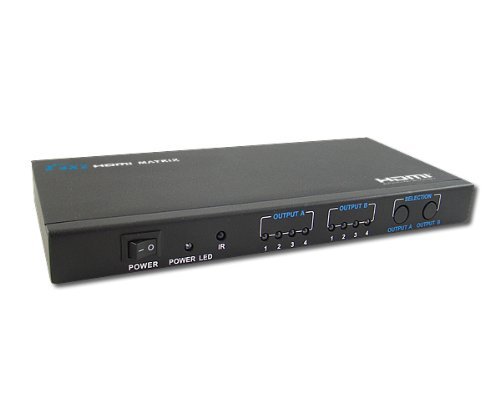 HDMI Matrix 4x2 - HDMI Splitter Switch mit 4 Eingängen und 2 Ausgängen für Tv beamer usw. - Schaltung beliebig über Kreuz möglich - 1080P FullHD 3D HDCP Fernbedienung Verstärker integriert