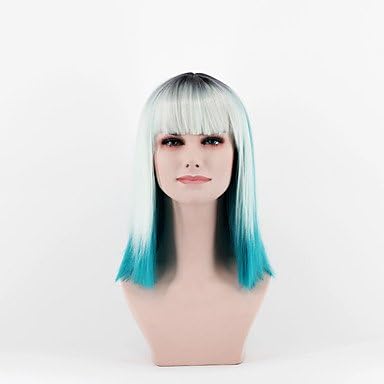 Gzhuang Fashion Women's Wig the latest gradient silver grass Ice blue in the new Omber Straight Bangs New short hair high emperature wire wig , blue