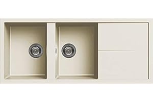 Elleci Lavello Incasso Unico 500 2 Vasche con gocciolatoio 116x50 Granitek (62 Bianco Antico)