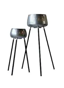 Truphe Tripod Metal Plant Stand with Pot for Indoor Decoration (Set of 2) (Silver)