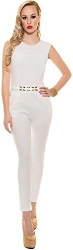elegant jumpsuit with gold buckle in different colors &amp; sizes - jumpsuit pants suit bodysuit (K6721) creme Gr. S