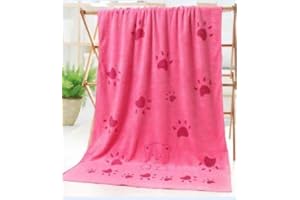 CandS Microfibre Large Dog/Cat Towel Pink Super Soft And Very Absorbent Paw Print Design
