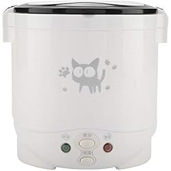 Mini cuiseur vapeur cuiseur à riz, Cuiseur à riz électrique de voyage 12V 100W 1L, Boîte à lunch de cuisson multifonction à la vapeur pour l'école de bureau à domicile de voitures(blanc)