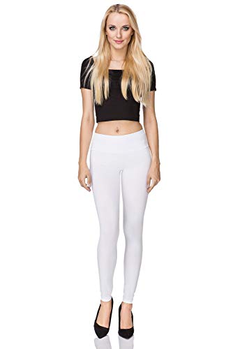 FUTURO FASHION - Leggings Suaves para Mujer - Algodón - Blanco - Talla Tiro Alto EU 40