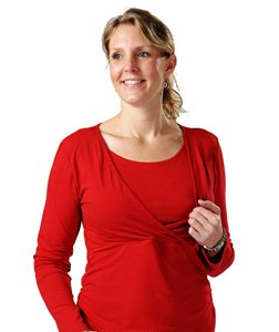 Carriwell Kaj Long Sleeve Nursing and Maternity Top (Medium, Pompeian Red)