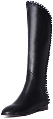ZCH female boots leather high tube lace boots cow leather flat back zipper knight boots women boots rice white , 37