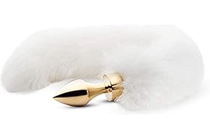 EasyToys Fetish Collection - Tapón anal acanalado dorado - 6 cm - Pequeño - Con cola de zorra blanco de 40 cm - Adecuado para un emocionante juego de roles - Plug anales