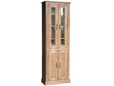 Solid Pine Display Cabinet, 6ft Tall Alcove Glazed Bookcase, Handcrafted & Waxed Display Cupboard. Choice of Colours, No flat packs, No assembly (GD6C)