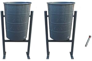 ADO - Papelera Exterior Circular de hierro para comunidades de vecinos, Parques y Jardines. Papelera calle (2- Papeleras + Tornillería)