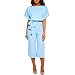 Produktbild Damen Kurzarm Jumpsuit Mit Gürtel Yogogo Einfarbig Breites Bein Overall Lose Bandage Playsuits Hose Sommer Bodycon Lange Strampler Bodysuit Flare Pants Sexy 3/4 Sport Workout Slim Leggins Sporthose
