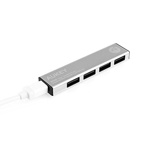 Aukey Hub USB 4 Ports Steckdosenleiste USB Hub Ultra Mini Kompatibel mit Windows XP/Vista/7/8/10, Mac OS, Linux, silber (4 Ports) - 4