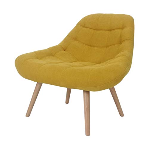 Zons MINAY Fauteuil 1 Place en Suédine Jaune Style scandinave avec Pieds en Bois