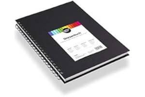 perfect ideaz carnet de croquis de 96 pages (48 feuilles) DIN A4, carnet de dessin professionnel, livre à spirales avec papier vierge blanc,200 g, carnet de croquis et livre noir vierges pour dessiner