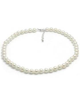Schmuckwilly Muschelkernperlen Perlenkette Perlen Collier - weiß Hochwertige Damen Halskette 8mm mk8mm018